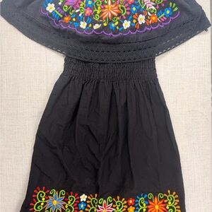 Elegant Black Dress with Colorful Floral Embroidery
